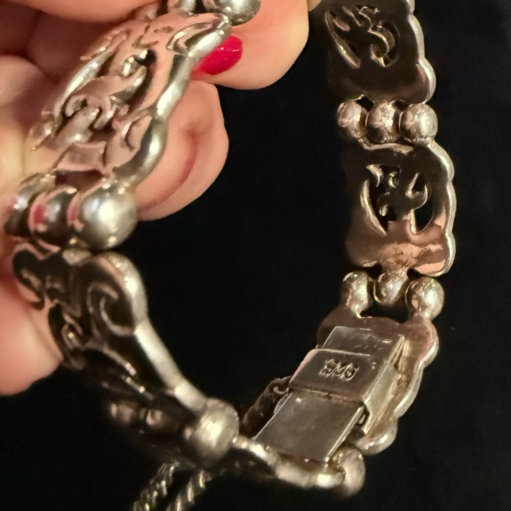 Eye Catching 925 Modernist Openwork Swirl Ball Bead Accent Panel Bracelet